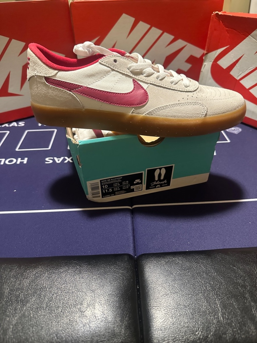 Nike White Skate Shoe with Pink Swoosh and Gum Sole
